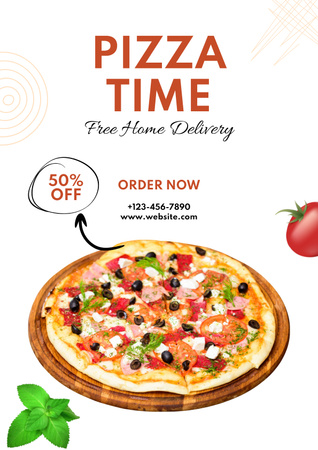 Pizza Eve Teslim için İndirimler Sunun Poster Tasarım Şablonu