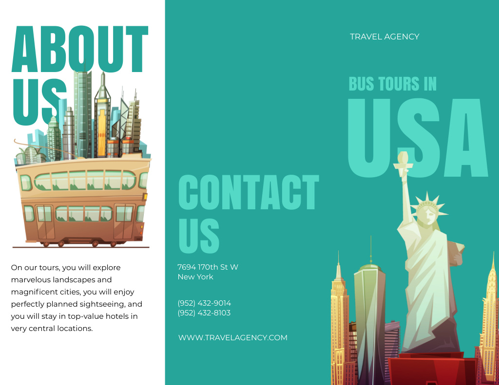 USA Sightseeing Bus Tour Offer Brochure 8.5x11inデザインテンプレート