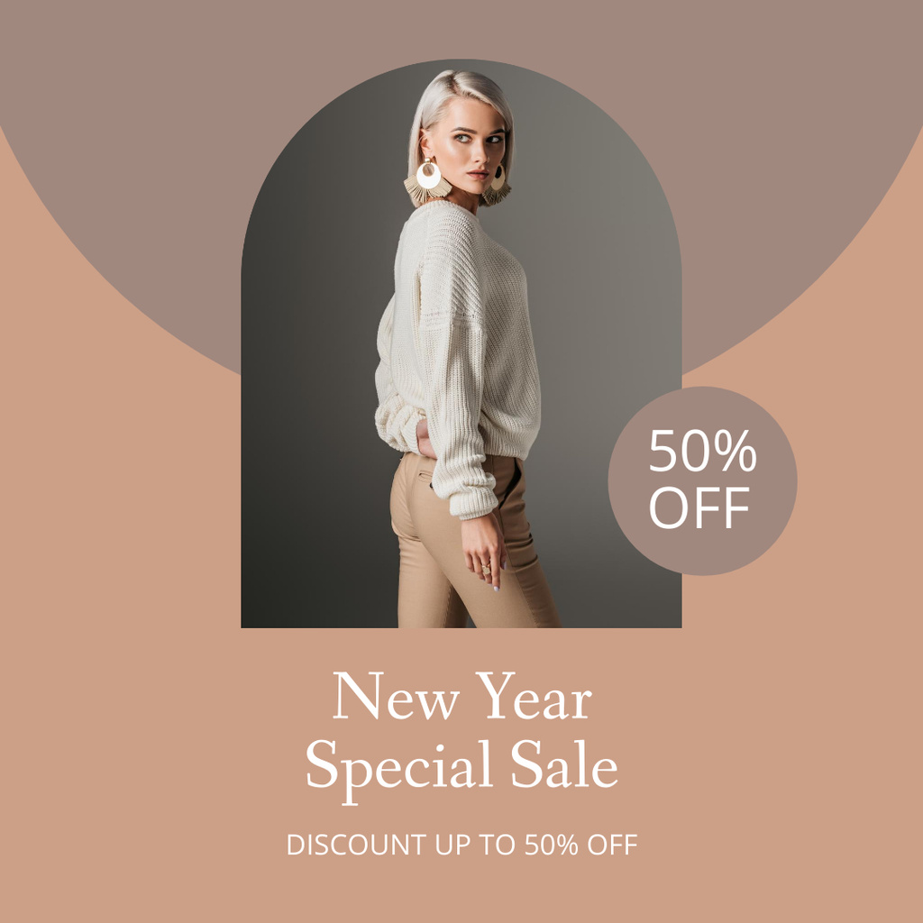 New Year Sale Ad with Stylish Woman Instagram Design Template
