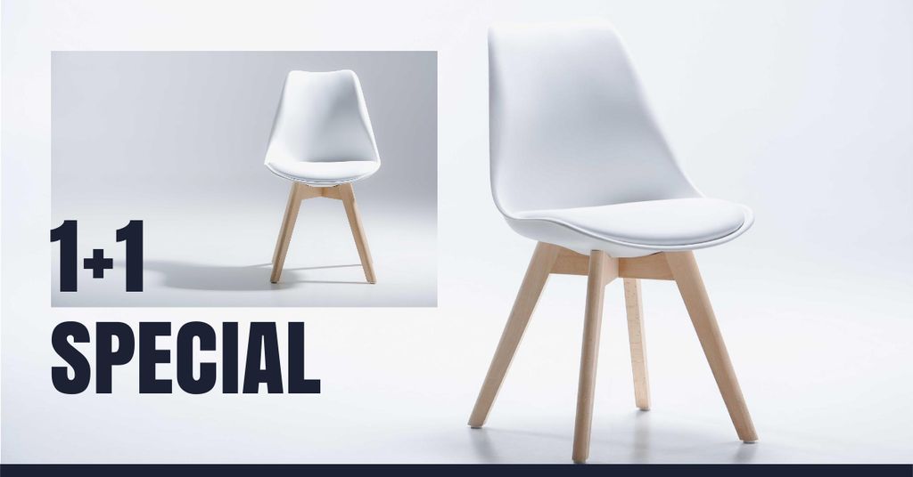 Furniture Store Offer with white minimalistic Chair Facebook AD tervezősablon