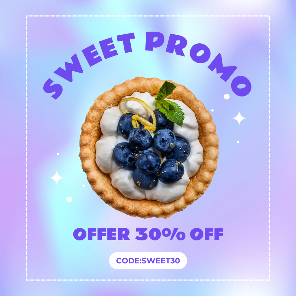 Ontwerpsjabloon van Instagram AD van Promo Code Offers on Sweet Cupcake with Blueberries