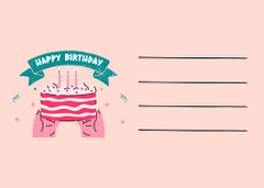 Birthday Greeting Text with Cake on Pink