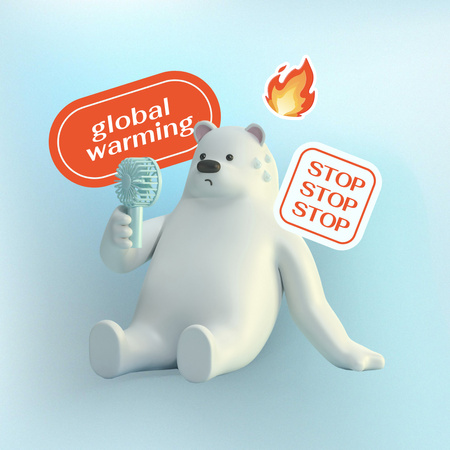 Climate Change Awareness with Polar Bear Instagram Tasarım Şablonu