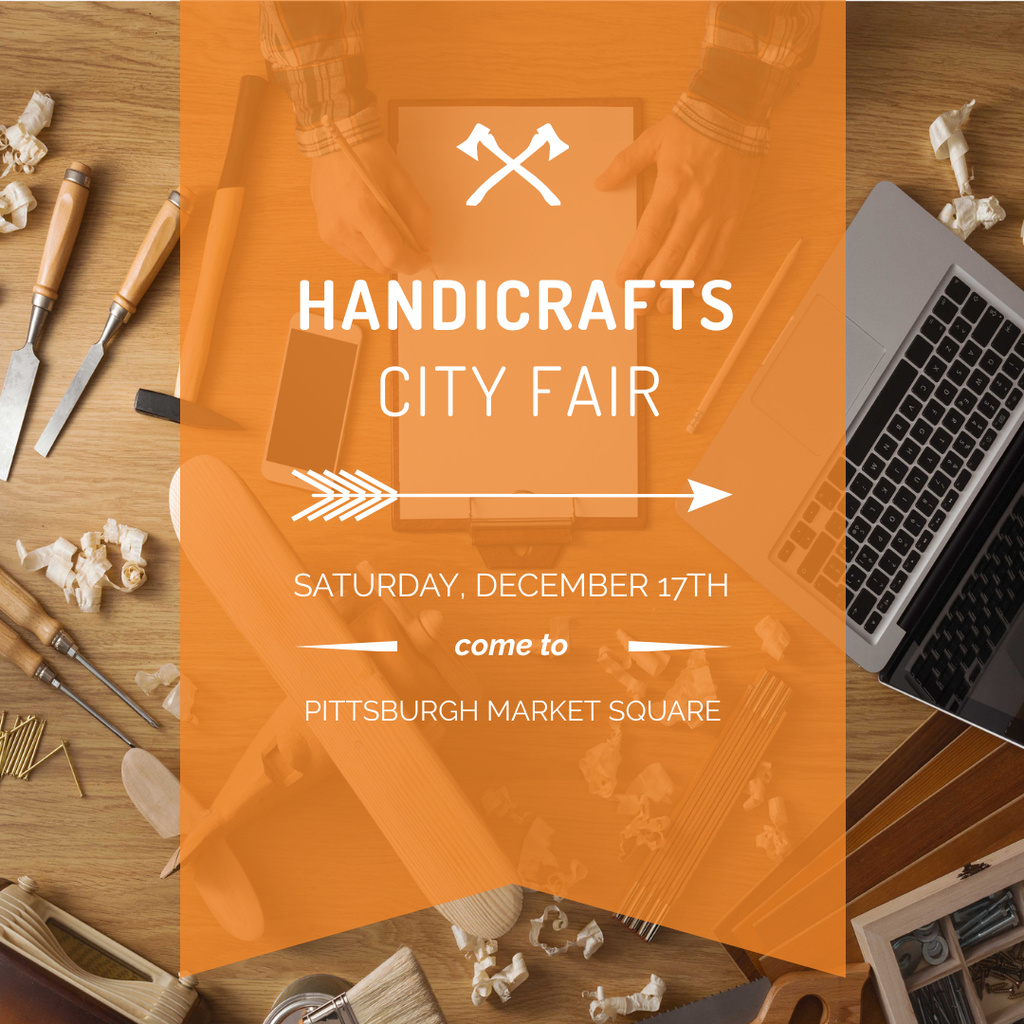 Designvorlage Sharpening Tools and Laptop on Wooden Table für Instagram