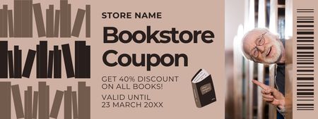 Bookstore Special Offer with Illustration of Books Coupon Design Template