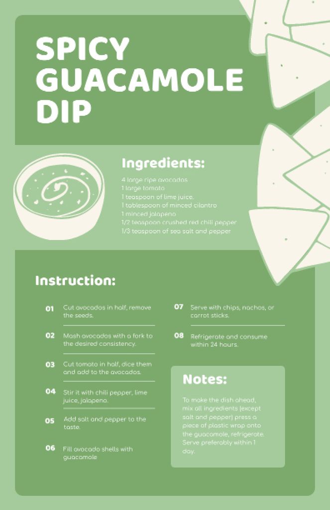 Spicy Guacamole Dip Recipe Card Design Template
