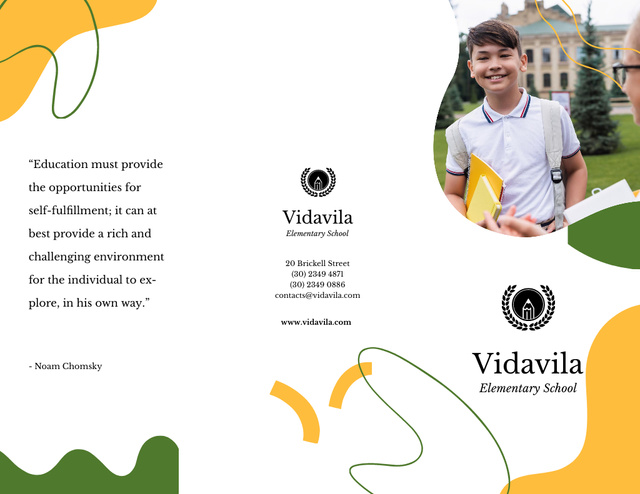 School Offer with Smiling Boy Reading Book Brochure 8.5x11in tervezősablon