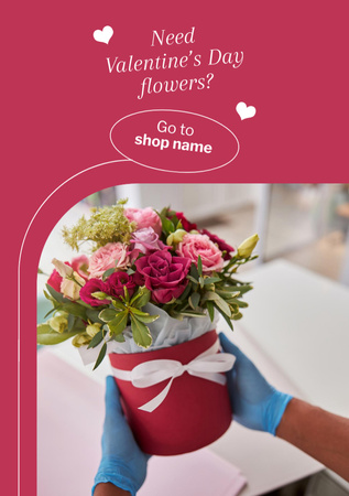 Flowers Shop Offer on Valentine's Day Postcard A5 Vertical Design Template