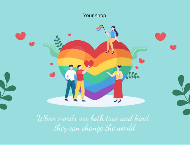LGBT People with Colorful Rainbow Heart Postcard 4.2x5.5in Design Template