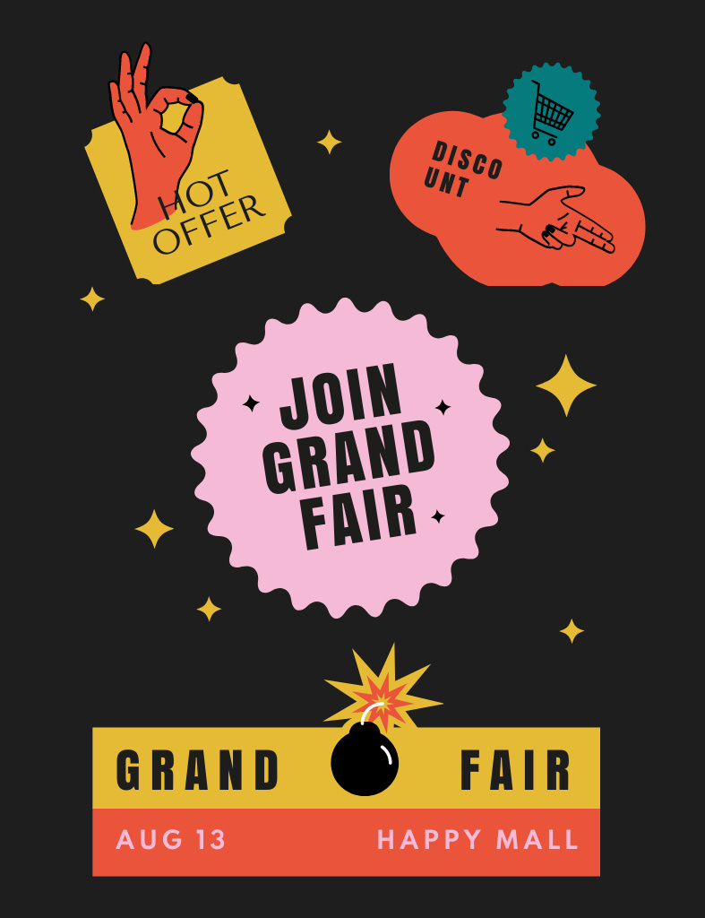 Plantilla de diseño de Grand Fair Event Announcement on Black Invitation 13.9x10.7cm 
