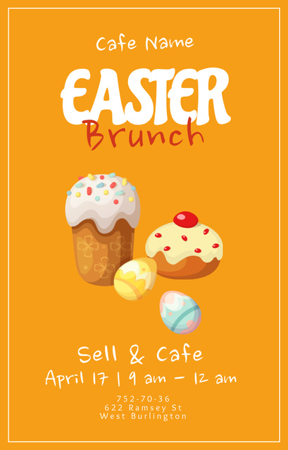 Plantilla de diseño de Easter Brunch Announcement with Easter Cakes and Colorful Eggs Invitation 4.6x7.2in 