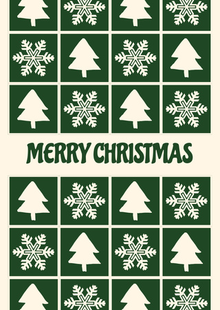 Christmas Greetings  with Illustrated Pattern Postcard A6 Vertical Design Template