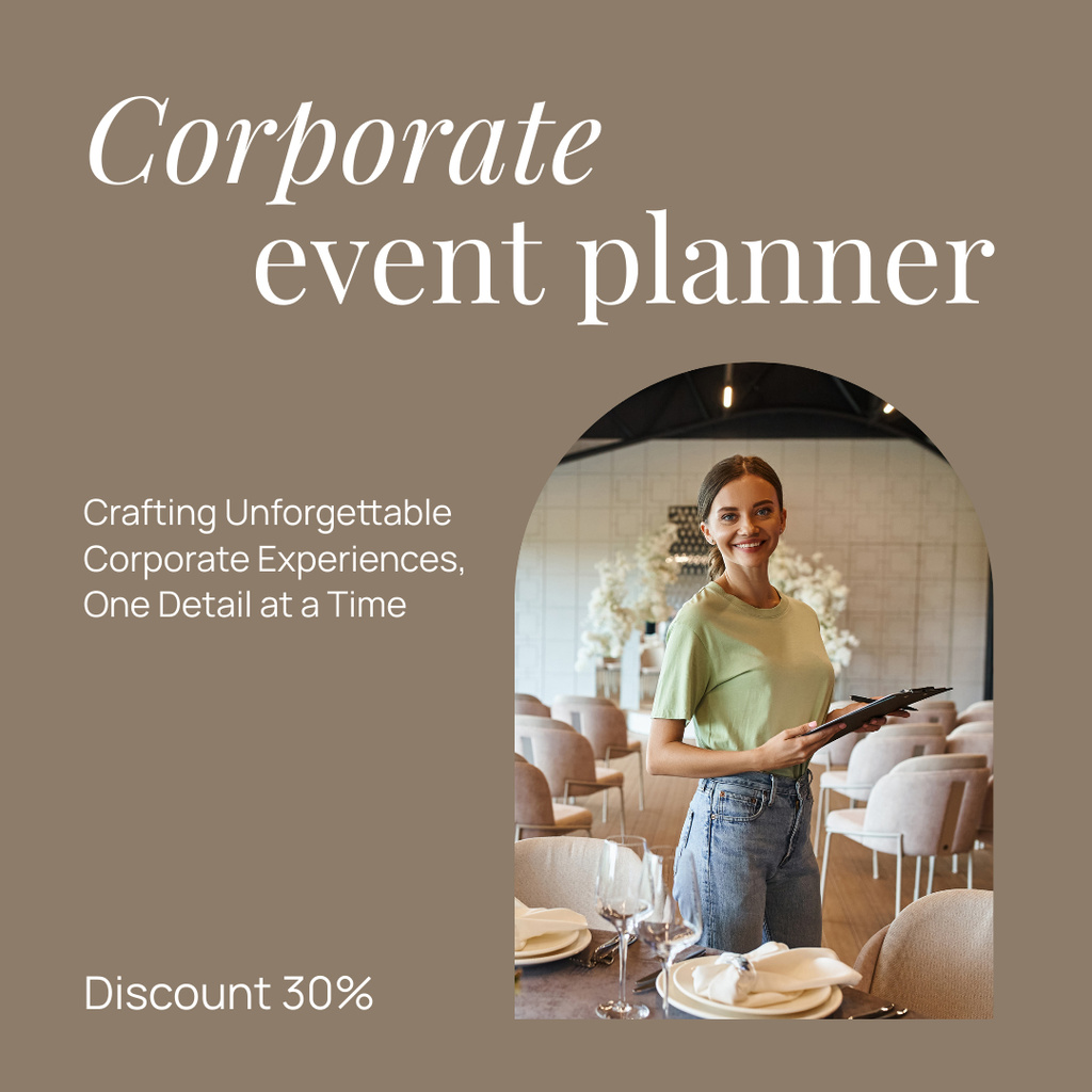 Event Planning Services Offer with Emblem Instagram AD Πρότυπο σχεδίασης