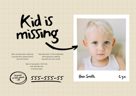 Announcement of Missing Little Boy Poster B2 Horizontal Šablona návrhu