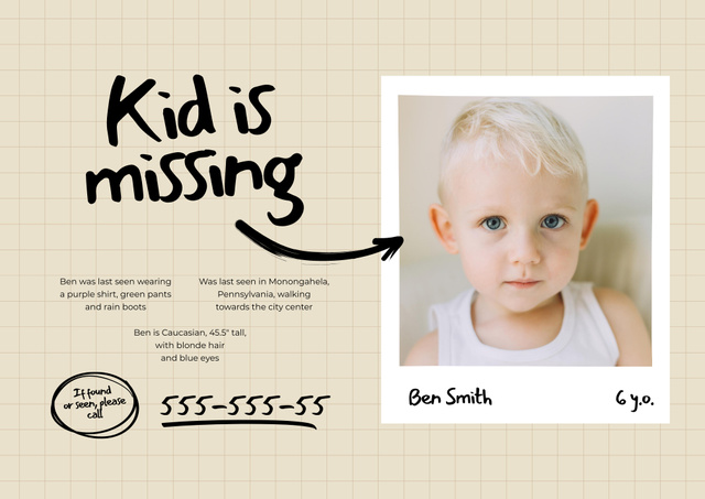 Asking for Community Assistance in Locating Missing Little Boy Poster B2 Horizontal Design Template
