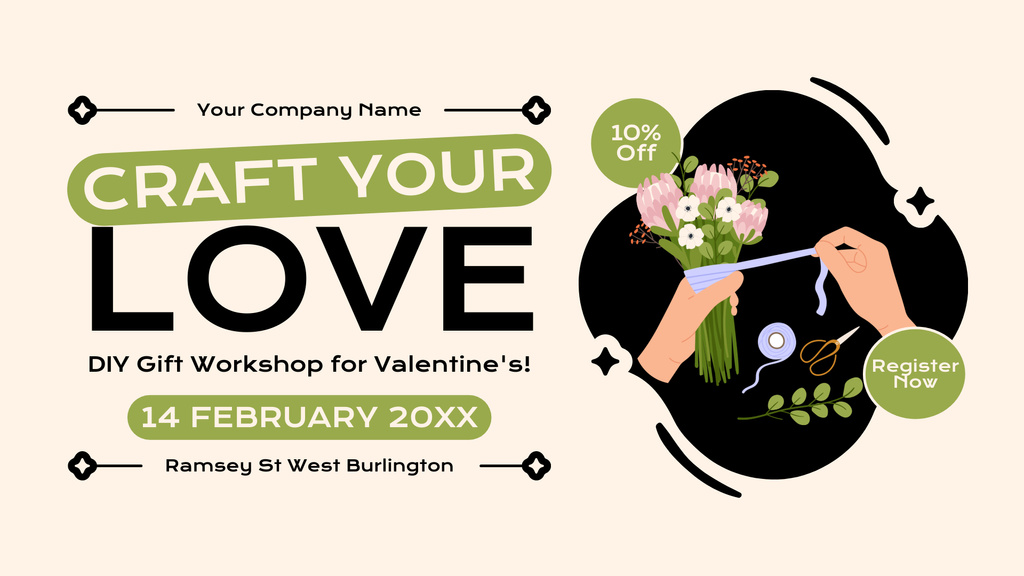 Valentine's Day DIY Gift Workshop With Flowers And Discount FB event cover Tasarım Şablonu
