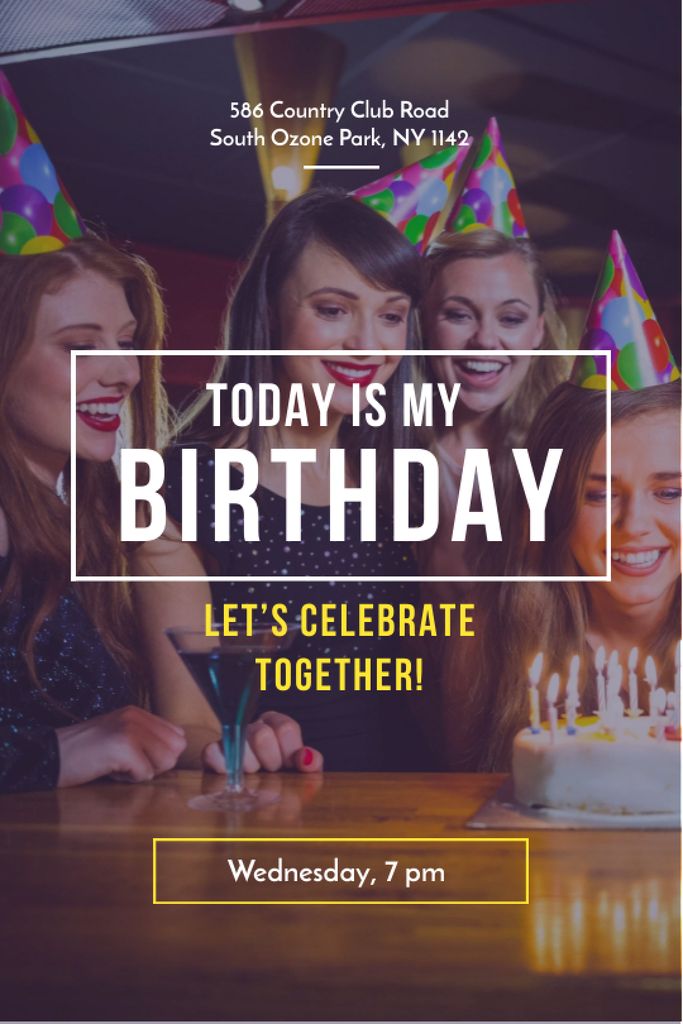 Plantilla de diseño de Birthday Invitation Girl Blowing Candles on Cake Tumblr 
