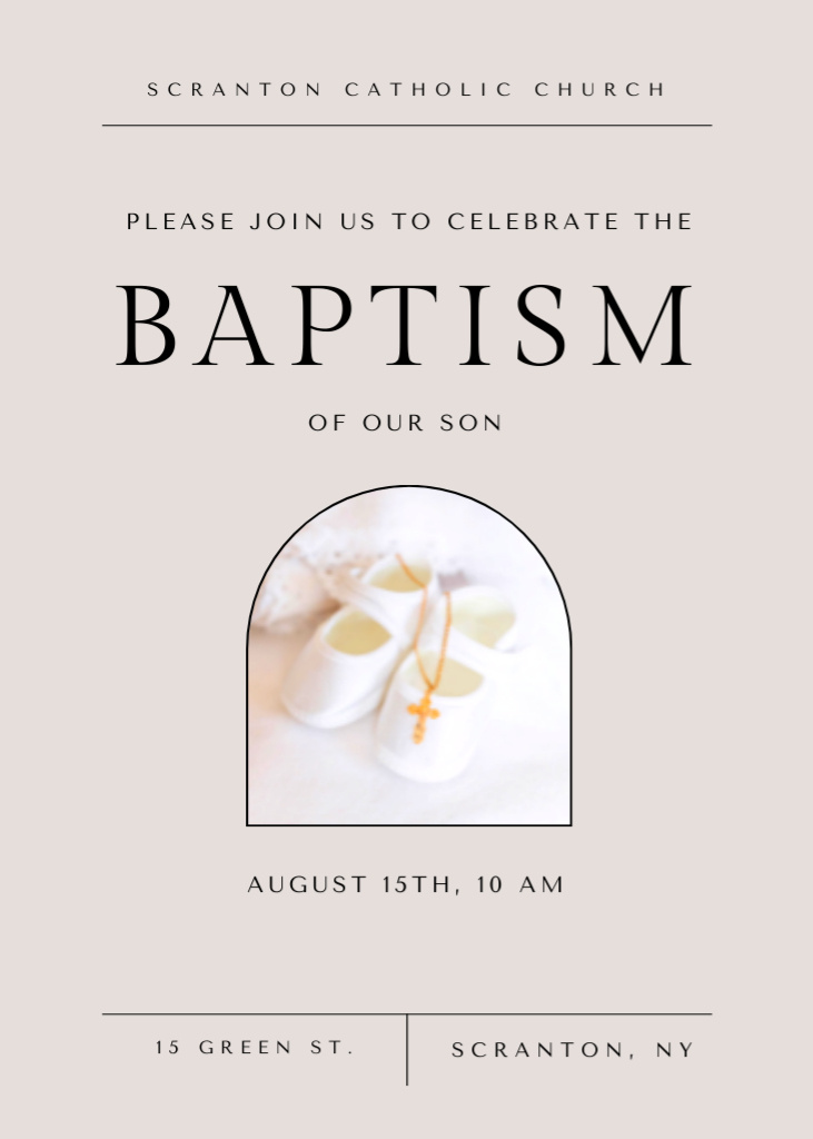 Infant Baptism Announcement with Christian Cross Invitation Tasarım Şablonu