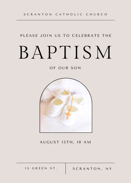 Infant Baptism Announcement with Christian Cross Invitation Modelo de Design
