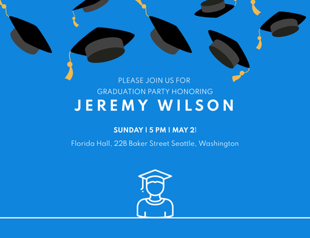 Graduation Party With Students Throwing Hats Invitation 13.9x10.7cm Horizontal Design Template