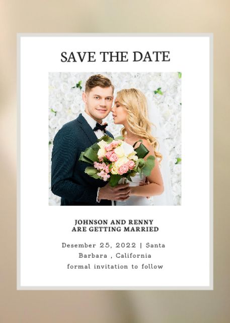 Wedding Announcement with Happy Newlyweds Invitation Design Template