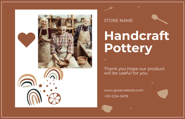 Thanking Message from Pottery Workshop Thank You Card 5.5x8.5in Design Template