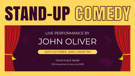 Stand-up Show Promo with Illustration of Curtains FB event cover Design Template
