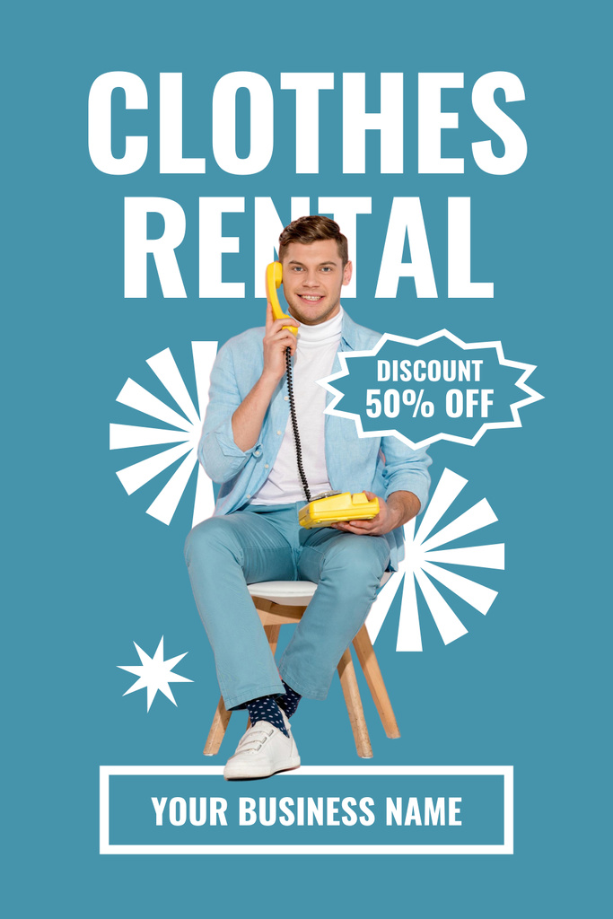 Man Calling to Rental Clothes Service Pinterest Design Template