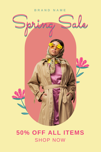 Spring Sale with Stylish Young Woman Pinterest Šablona návrhu