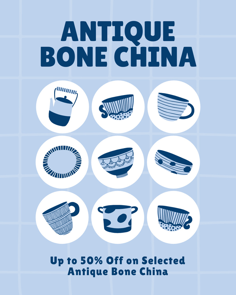 Plantilla de diseño de Antique Bone China Dishware With Discounts And Clearance Instagram Post Vertical 
