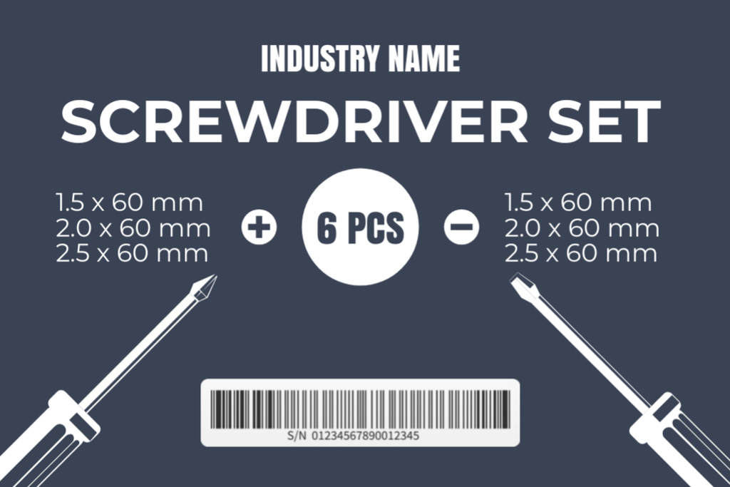 Dark Grey Tag for Manual Screwdriver Set Label Design Template