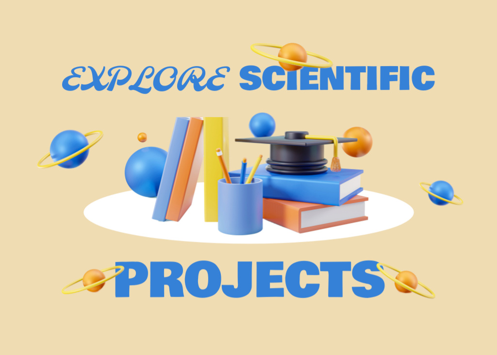Scientific Projects Announcement With Stationary Postcard 5x7in Tasarım Şablonu