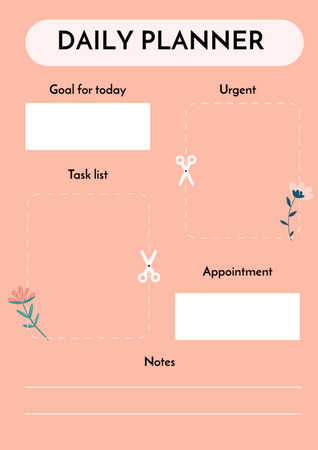 Modèle de visuel Agenda quotidien rose pastel avec fleurs et ciseaux - Schedule Planner