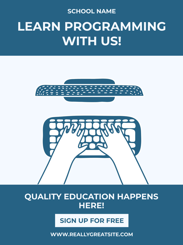 Plantilla de diseño de Programming Course Ad with Illustration of Workplace in Blue Poster US 