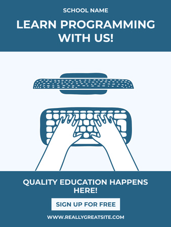 Programozási tanfolyam hirdetése a munkahely kék színű illusztrációjával Poster US tervezősablon