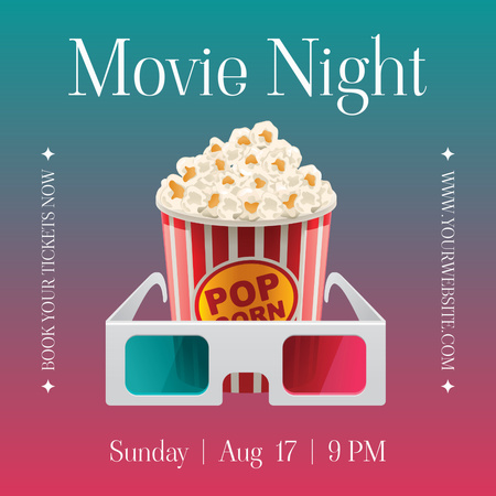 Movie Night Announcement with 3D Glasses Instagram Design Template