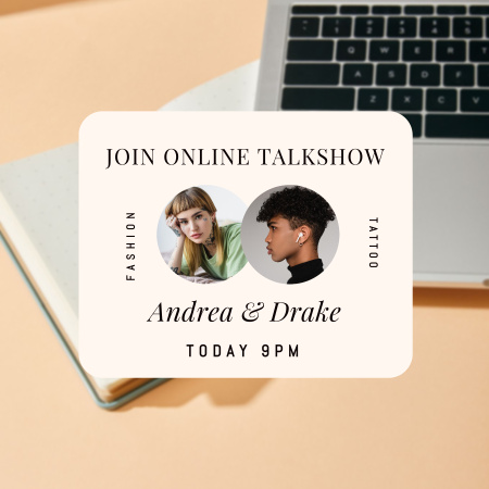 Fashion Talkshow Ad with Laptop Podcast Cover Design Template