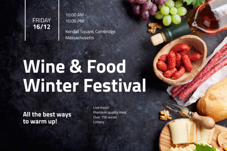 Food Festival Invitation with Wine and Snacks Set Poster 24x36in Horizontal Tasarım Şablonu