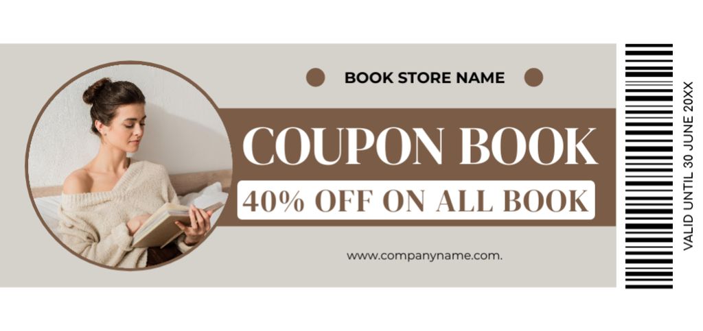 Discount on All Books on Beige Coupon Din Large Design Template