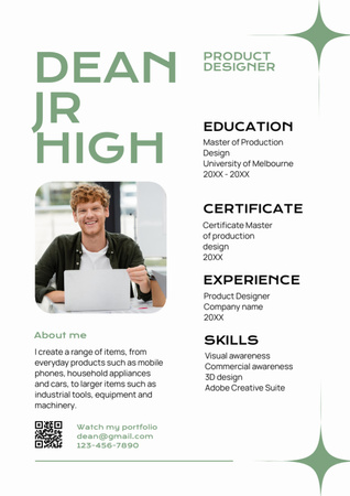 Product Designer Skills and Experience on White Resume Design Template