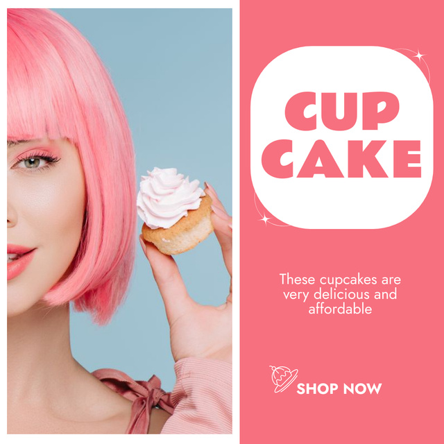 Attractive Girl with Yummy Cupcake Instagram Tasarım Şablonu