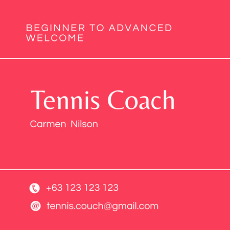 Tennis Coach Service Offer on Red Square 65x65mm tervezősablon