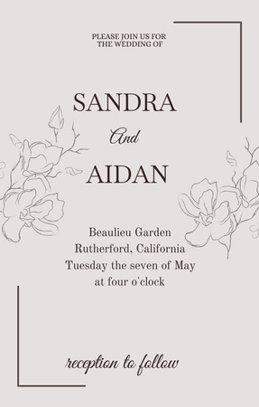 Wedding Announcement With Flowers Sketch on Grey Invitation 4.6x7.2in Design Template