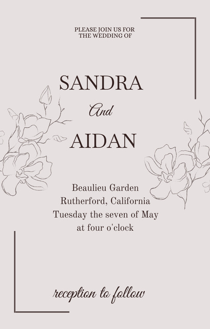 Wedding Announcement With Flowers Sketch on Grey Invitation 4.6x7.2in – шаблон для дизайну