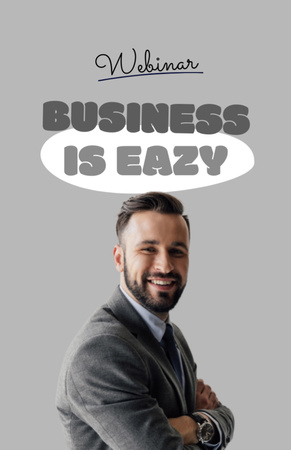 Business Event Announcement with Smiling Businessman Flyer 5.5x8.5in Tasarım Şablonu
