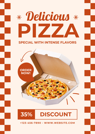 Ontwerpsjabloon van Poster van Aanbieding pizza in doos met korting