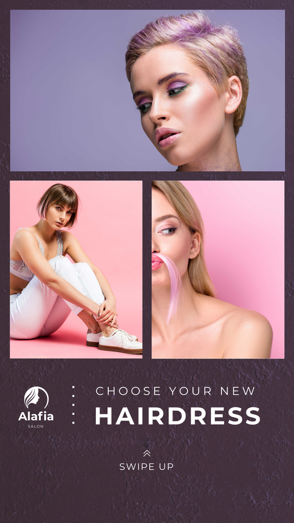 Hair Salon Ad Women with Dyed Hair Instagram Story Modelo de Design