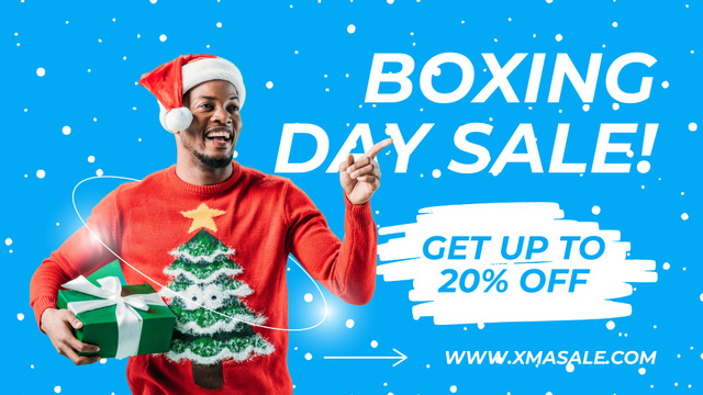 Boxing Day Sale with Happy Man FB event cover Tasarım Şablonu