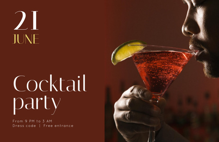 Plantilla de diseño de Party Ad with Man drinking Cocktail Flyer 5.5x8.5in Horizontal 