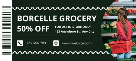 Discount For Foods In Grocery Store Coupon 3.75x8.25in Design Template